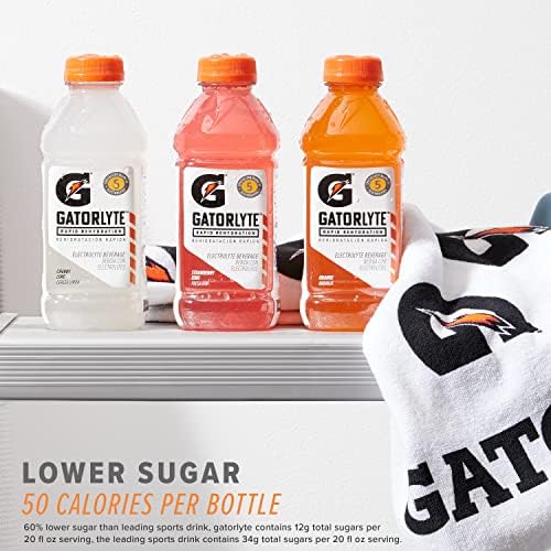 Gatorlyte Rapid Rehydration Electrolyte Drink Cherry Lime Specialized Blend of 5 Electrolytes Lower Sugar No Artificial Sweeteners No Artificial Flavors 20 fl oz Bottles (12 Pack)