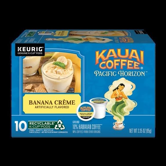 Kauai Coffee K-Cup Pods for Keurig Brewers – Arabica Coffee 10% Hawaiian – Medium Roast Banana Flavor with Creamy Vanilla – Banana Crème (Pack of 3)