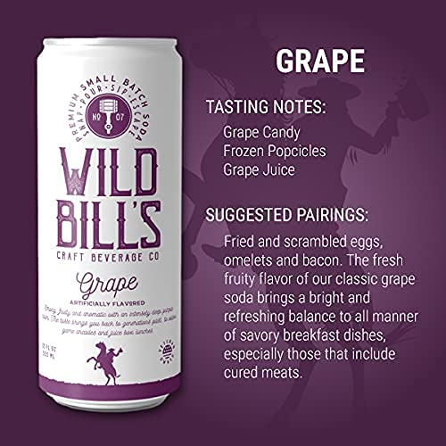 Wild Bill's Grape Soda Classic Craft Soda Pop Soft Drinks Sodas Made with Pure Cane Sugar Caffeine Free NO High Fructose Corn Syrup Gluten Free Vegan Low Sodium 12 Oz 12 Pack