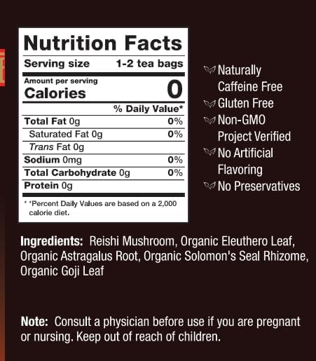 Bravo Tea Reishi Mushroom Herbal Tea Caffeine Free 20 Tea Bags 6 count