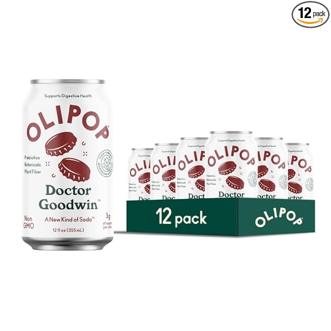 OLIPOP Prebiotic Soda Pop Doctor Goodwin A New Kind of Soda Packed with Prebiotics Fiber and Botanicals Gluten Free GMO Free 12oz (12-Cans)