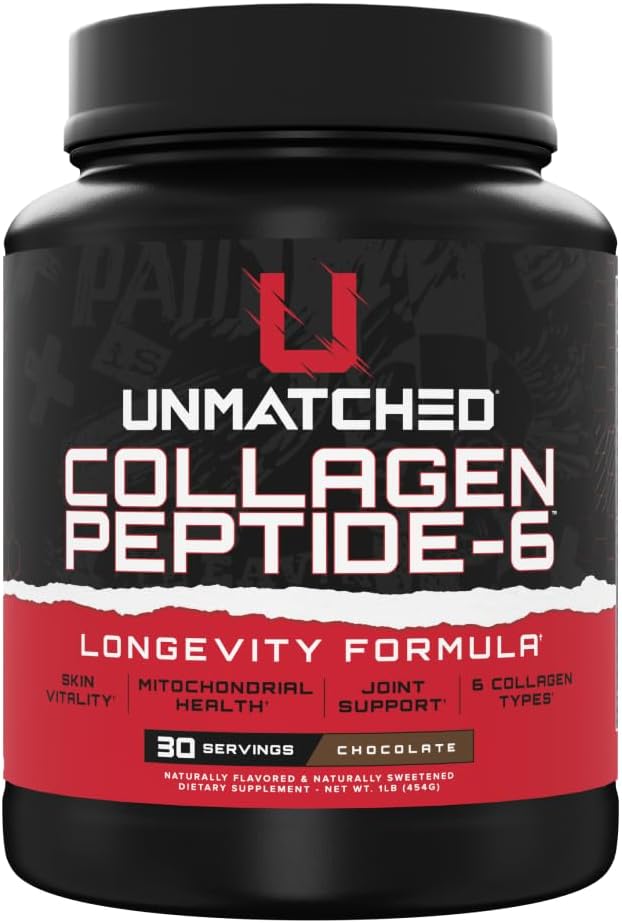 Unmatched Collagen Peptide-6 | Multi-Source Collagen Powder with Vitamin C Biotin &amp Hyaluronic Acid | Supports Skin &amp Joint Health | 30 Servings (Chocolate)