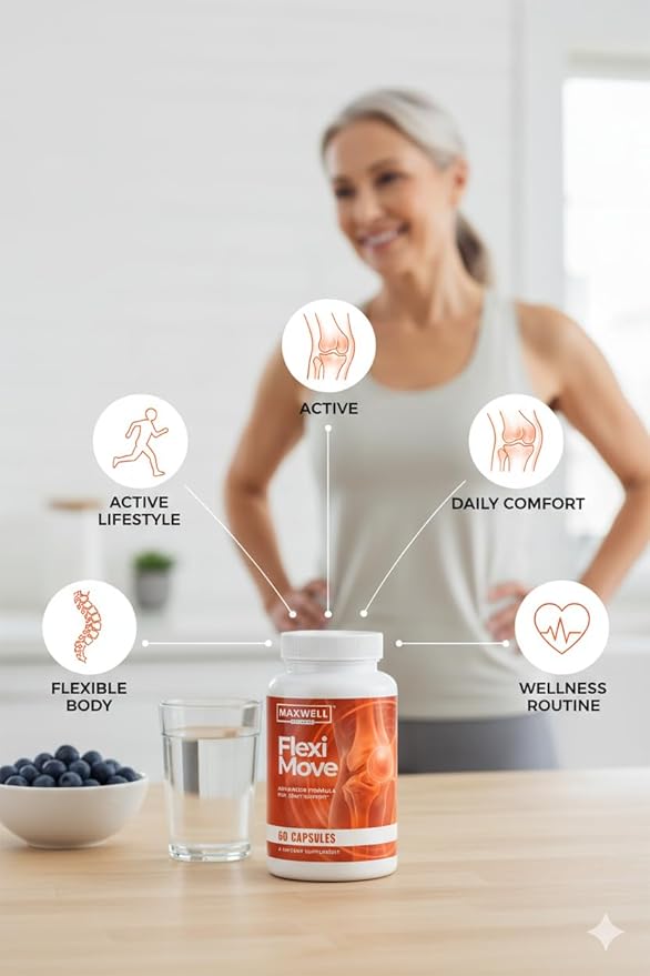 Flexi Move Capsules - Official Advanced Supplement Support Pills - Maximum Strength All Natural Vitamins for Overall Health &amp Wellness 60 Capsules for 1 Month