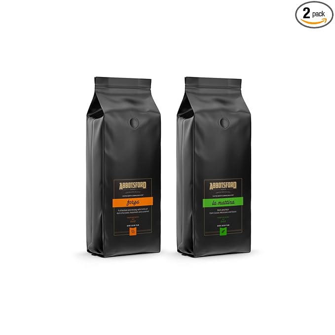 Abbotsford Road - Specialty Coffee Variety Pack Espresso Gourmet Roasted Coffee Beans Ideal for Cold Brew Drip Aeropress Pour Over or Percolator Includes Two 12oz Bags (Forza | La Mattina Groun