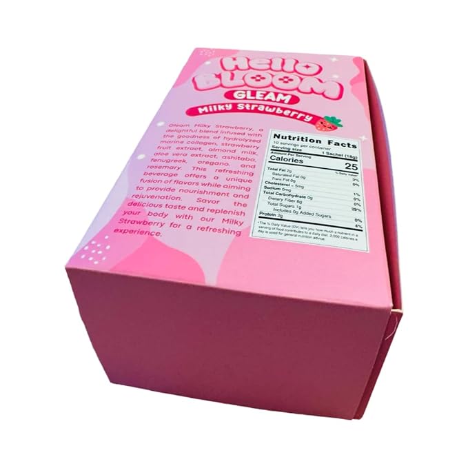 Hello Bloom Gleam Milky Powder Drink [10 Sachets x 18g] 6.3 Ounce (Pack of 1) Milky Strawberry