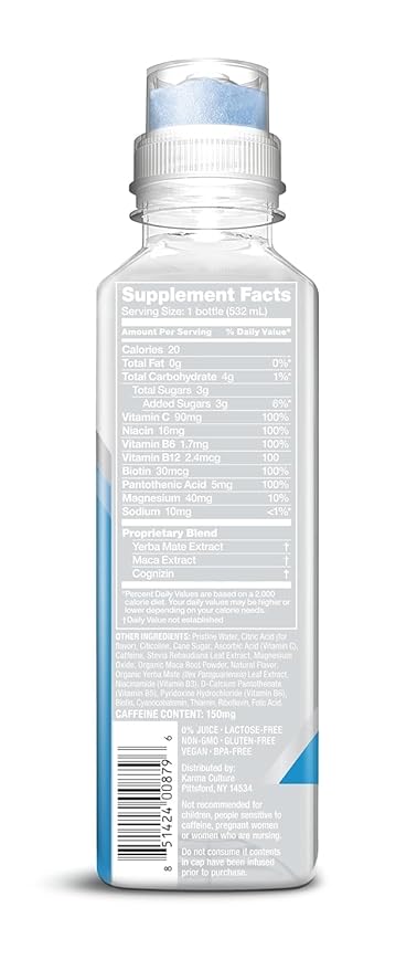 Karma Energy Drink – 12 Pack Blueberry Watermelon Caffeinated Water with Cognizin® Nootropics Vitamins &amp Immune Support Low Calorie