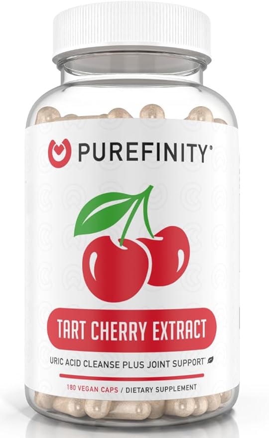 PUREFINITY Tart Cherry Capsules – Uric Acid Flush &amp Cleanse to Support Joint &amp Muscle Comfort with 3000 mg Raw Extract Non-GMO Gluten Free Vegan – 180 Count (6 Month Supply)