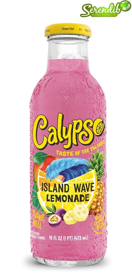 Calypso Lemonade Island Wave Lemonade Made with Real Fruit 16 Fl Oz Glass Bottles (Pack of 12)