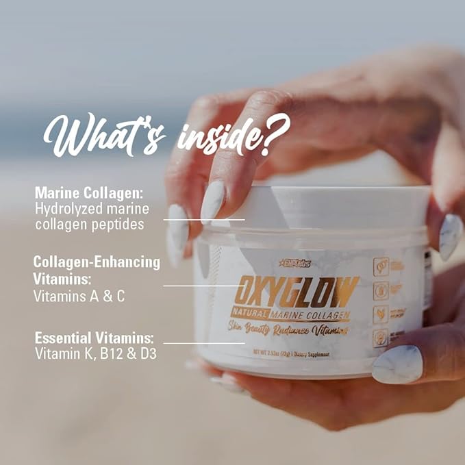 EHP Labs OxyGlow Natural Marine Collagen Powder - Hydrolyzed Marine Collagen Peptides Powder - Boosts Skin Elasticity &amp Firmness Accelerates Nail Growth &amp Strengthens Hair 30 Serves (Unflavo