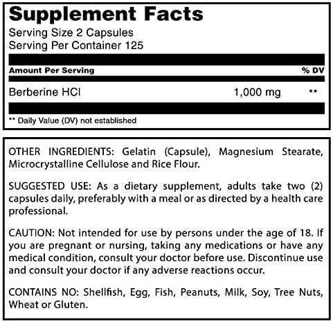 Amazing Formulas Berberine 1000mg Per Serving 250 Capsules Supplement | Non GMO | Gluten Free | Made in USA- Proudly Made in The USA with Guaranteed Purity &amp Potency