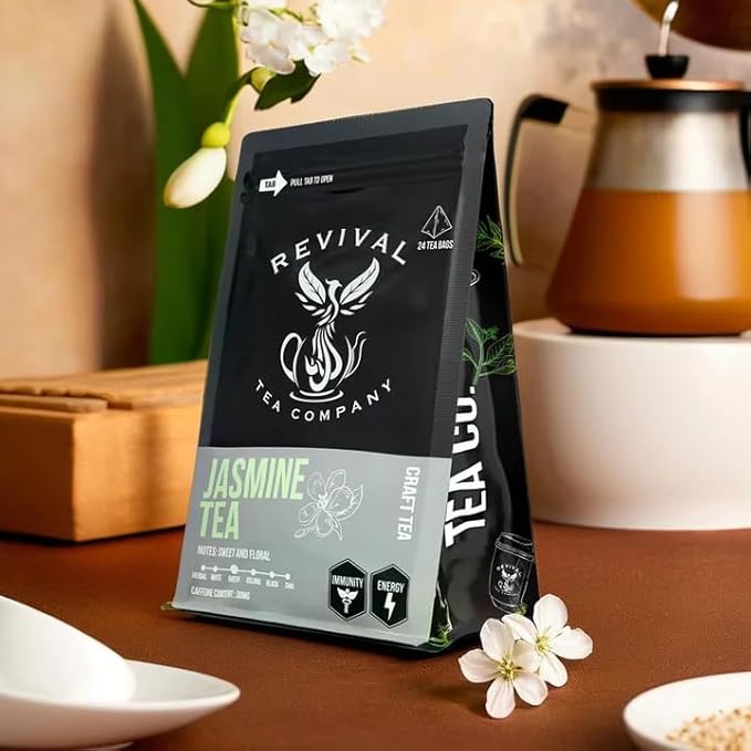 Revival Tea Company Jasmine Tea - Green Tea Blend with Jasmine Petals - Loose Leaf 6 Ounces