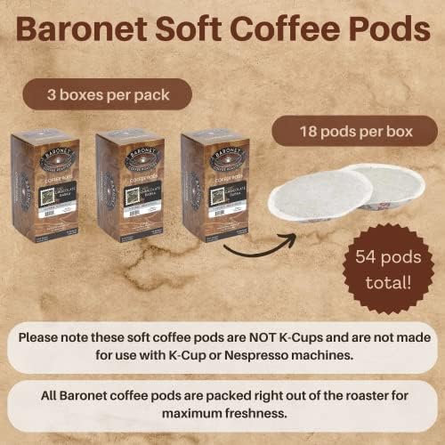 Baronet Coffee Pods [Chocolate Babka-54 Pods] Flavored Single Cup Use for Basket Brew [3 Boxes of 18 Single Serve 10 Gram] Regular Strength Medium Roast [Choc Babka]