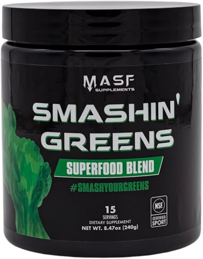 MASF Supplements Smashin' Greens Superfood Organic Blend - 15 Servings - Boost Energy Immune Support Digestive Health with Organic Wheat Grass Spirulina Chlorella - NSF Certified