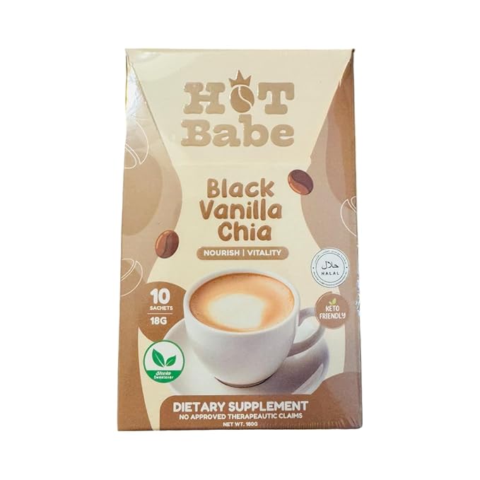 Hot Babe Black Coffee Mix by Kiray Celis (10 Sachets Black Vanilla Chia)