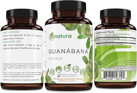 Guanábana Hoja Seca Té (Soursop) Combo – Dried Leaves Tea (4 oz Bag) + Capsules (90 Capsules 1100 mg per Serving Organically Grown) – 100% Natural Vegan Powerful Antioxidants–by Bexpertsusa