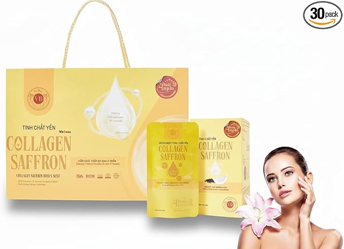 Yeahgoshopping Collagen Saffron Essence Drink – Fish Di-Peptide 2500mg with Vitamin C 30 Sachets 4-Week Skin Radiance Support Japan Breakthrough Technology