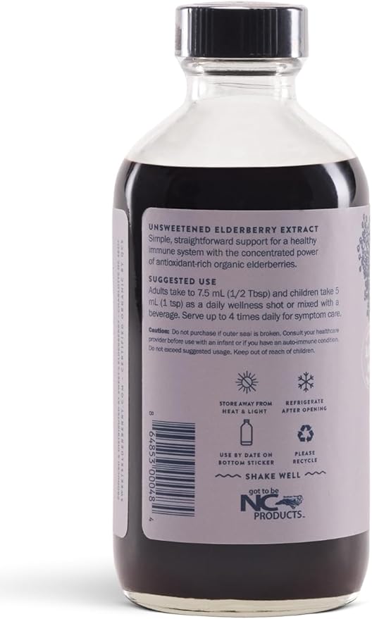Organic Elderberry Extract | Unsweetened Elderberry Immune Support | Vegan | Keto and Diabetic Friendly | 8 fl oz Bottle | Alcohol-Free | Certified USDA Organic