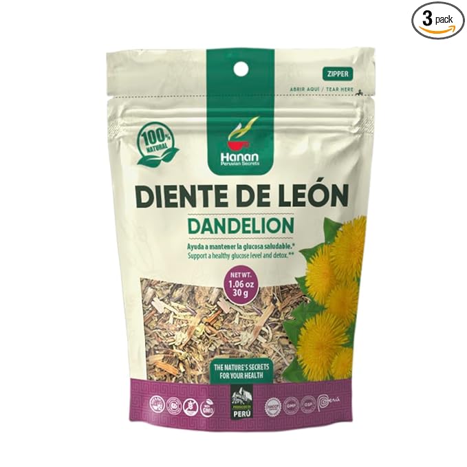 Hanan Peruvian Secrets Diente De Leon Herbal Tea | 100% Natural Dandelion Leaves | 1.06oz / 30g | Naturally Supports Healthy Digestion | Soothes Occasional Stomach Discomfort -3 Pack