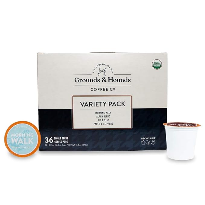 Grounds &amp Hounds Single Serve Organic Coffee Pods - K Cup Coffee Pods Variety Pack K Cup Coffee Blends Recyclable Coffee Pods 4 Boxes of 9 Coffee Pods 36 Count