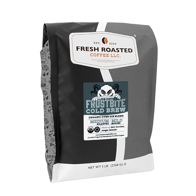 Fresh Roasted Coffee Organic Frostbite Cold Brew | Mold &amp Myco 3rd Party Tested USDA Kosher | Medium Roast | 5 lb Coarse Ground