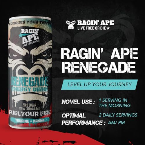 Ragin' Ape Renegade Energy Drink Multipack Vegan Friendly 12 oz Cans with Taurine Kanna and Caffeine Low Calorie Carbonated Beverage For Bold Clean Energy Fuel 24 Pack