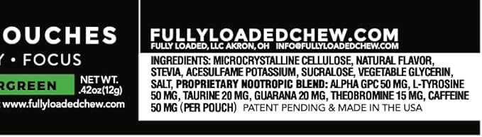 Fully Loaded Alpha Fuel Nootropic Pouches (Wintergreen Fuel) - Nootropic Energy Pouches with Caffeine Alpha GPC Tyrosine Taurine Guarana and More