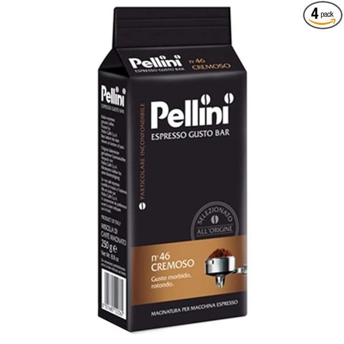 Pellini: Cremoso (Creamy) Roasted Ground Coffee for Espresso Machine 8.8 Ounce (250gr) Packages (Pack of 4) [ Italian Import ]