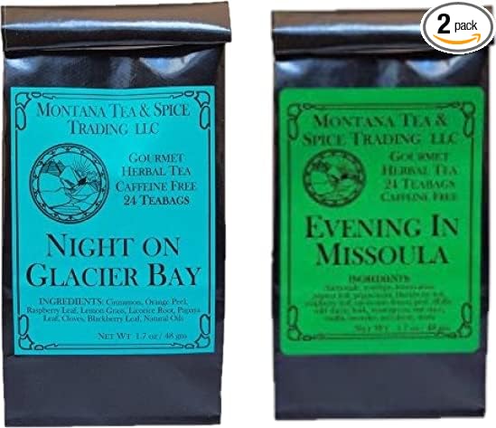 Montana Tea &amp Spice Trading LLC Montana Tea &amp Spice Herbal Tea Night on Glacier Bay &amp Evening in Missoula Teabags Combo Pack