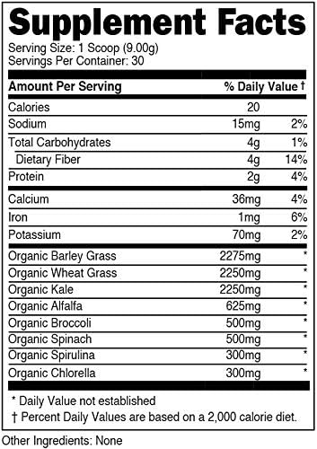 Greens Superfood Powder Unflavored | 8 Most Essential Mixed Greens | Certified 100% Organic | Chlorella Spinach Kale Spirulina Alfalfa Broccoli Wheat Grass &amp Barley Grass | 30 SERV | 9.52 O