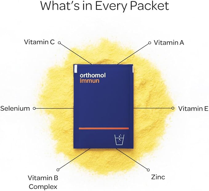 Orthomol Immun Immune Support Supplement Daily Immune System Booster Vitamins A B C D E Zinc Selenium &amp Iodine 30-Day Supply of Powder Packets