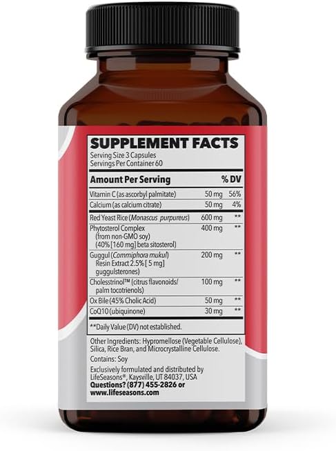 LifeSeasons Choles-T - Cholesterol Support Supplement - Red Yeast Rice CoQ10 Guggul &amp Phytosterols - 180 Capsules