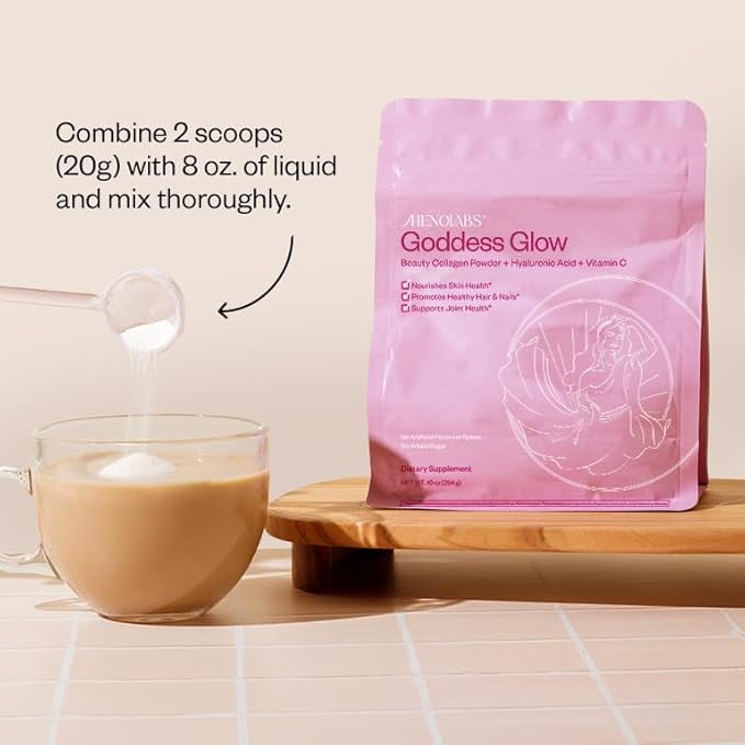 MENOLABS Goddess Glow Collagen Peptides Powder (Type I III) - 14 Servings (280 g) - Menopause Supplements for Women with Hyaluronic Acid &amp Vitamin C - Unflavored