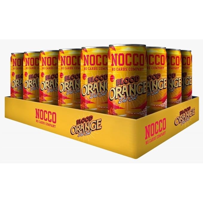 NOCCO BCAA DRINK | Blood Orange Del Sol 330 ml | BCAA | 105 mg Caffeine | Energy Drink | Buxtrade | Various Quantities (24 Cans)