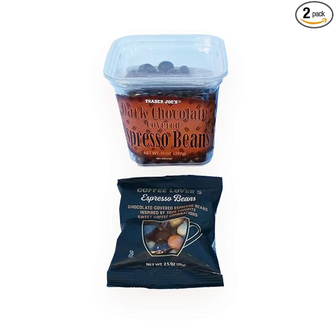 Trader Joe's Espresso Beans Gift Pack Includes 1 Container of Chocolate Covered Espresso Beans and 1 Package of Coffee Lover's Espresso Beans