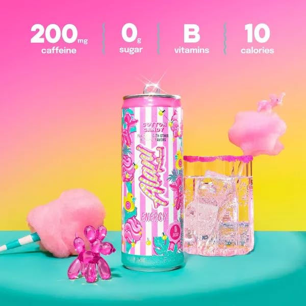 Alani Cotton Candy Energy Drinks sugar free low calorie energy drinks 12 Fl Oz Cans (Pack of 6)