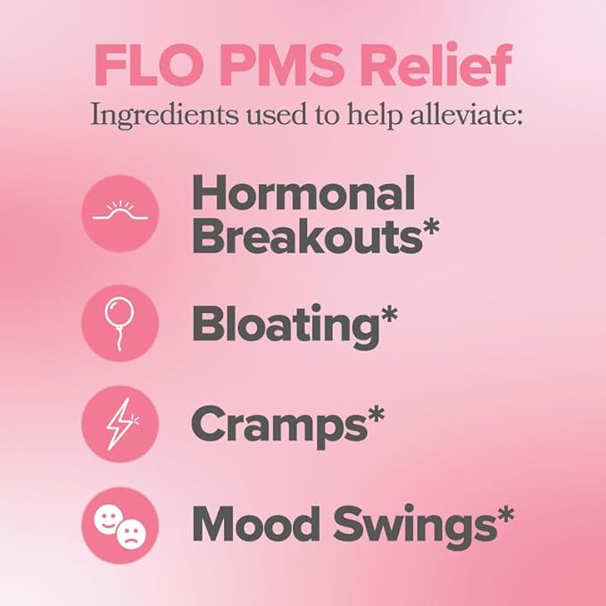 O Positiv FLO PMS Vitamins for Women 30 Servings (Pack of 1) - Proactive PMS Relief - Targets Hormonal Breakouts Bloating Cramps &amp Mood Swings with Chasteberry Vitamin B6 &amp Lemon Balm