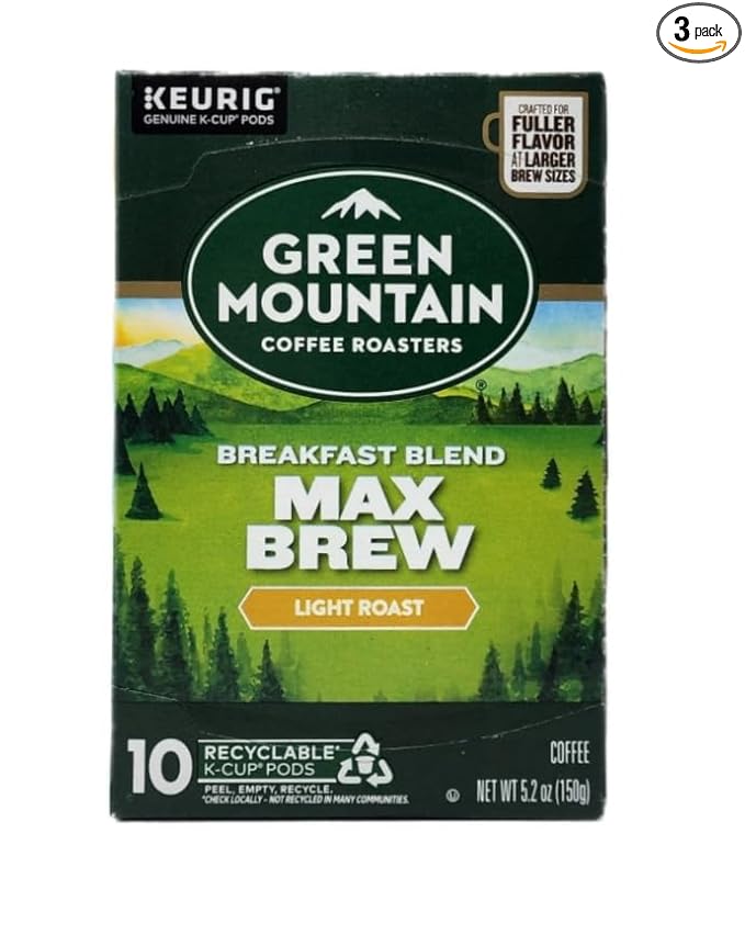 Green Mountain Coffee Roasters Breakfast Blend Max Brew Light Roast Coffee - 30 Pods