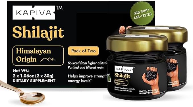 Kapiva 100% Authentic Himalayan Shilajit Resin (30gmx2) High Potency for Men &amp Women | 80+ Trace Minerals Upto 70% Fulvic Acid | Authentic | Natural Energy &amp Immune Support