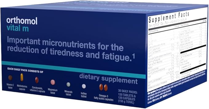 Orthomol Vital M Tablet Packets Men's Multivitamin 30-Day Supply Vitamins A B C D E K Iodine Omega-3…