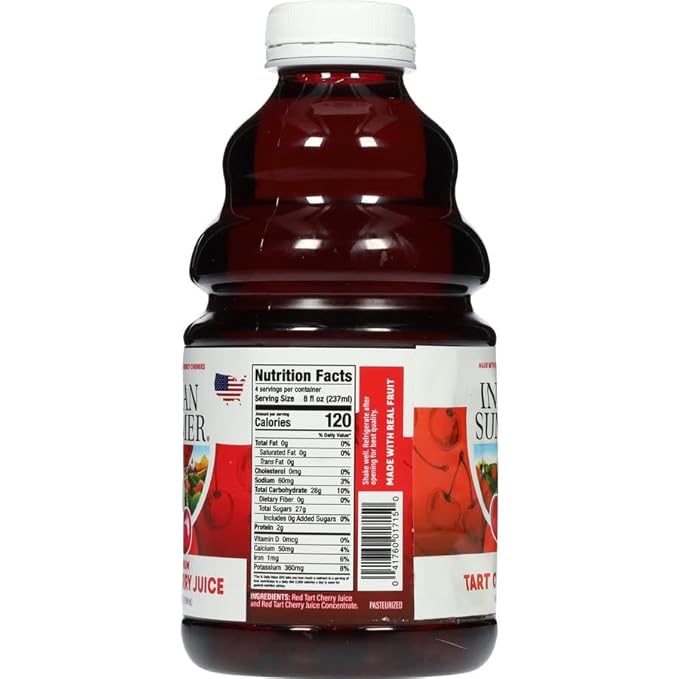 Indian Summer Premium Tart Cherry Juice Made with Montmerency Cherries 2 Simple Ingredients Handpicked Fruit since 1973 (32oz Pack of 2)