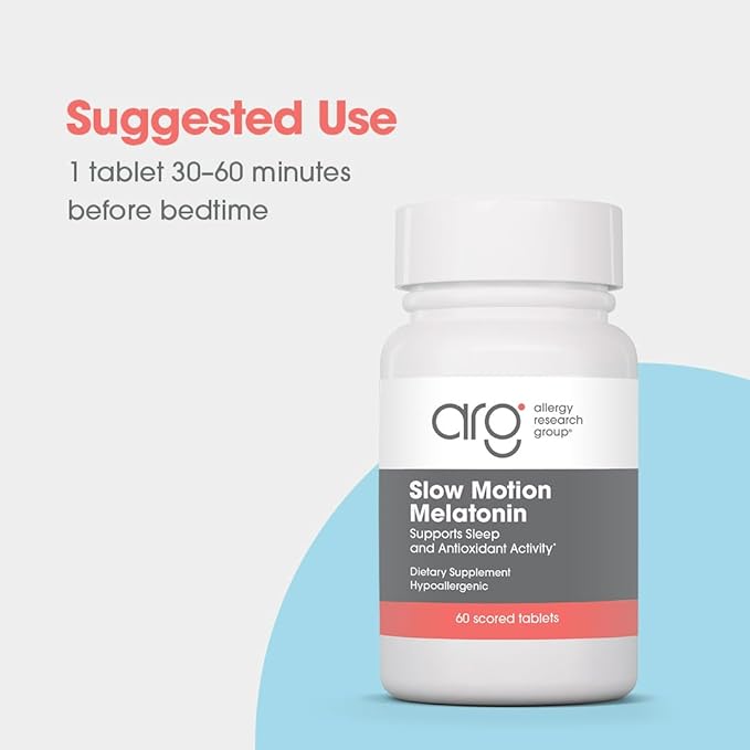 Allergy Research Group Slow Motion Melatonin - Sleep Aid Low Dose Lipid Matrix 1mg Supplement Pure Hypoallergenic Scored Tablets - 60 Count