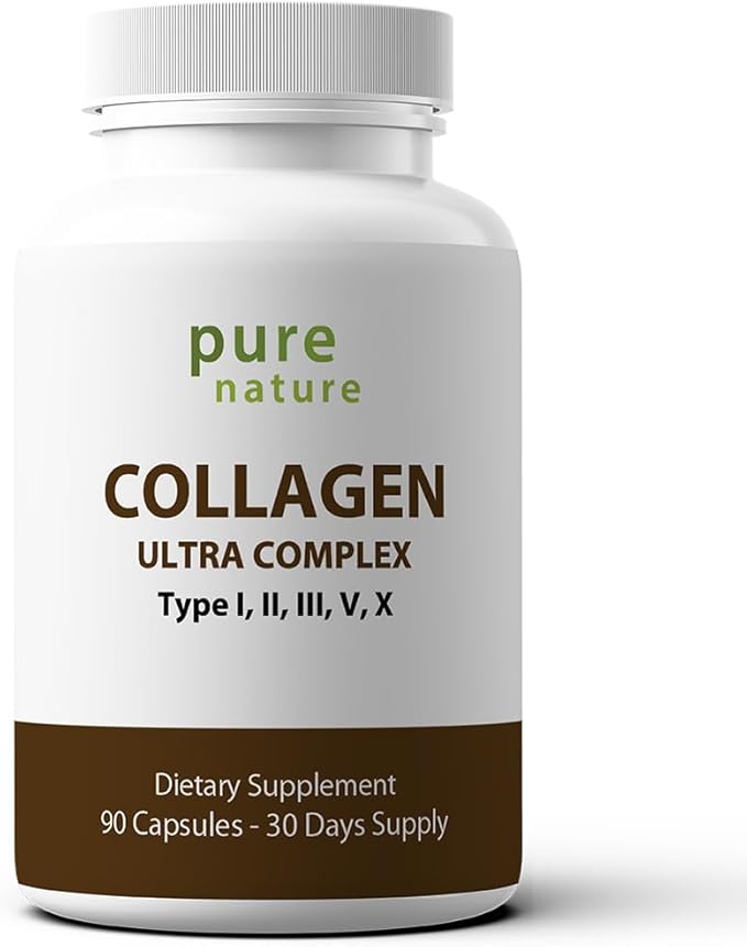 PureNature Collagen Ultra - Collagen Peptides with 5 Types I II III V &amp X Naturally-Sourced Hydrolyzed Collagen for Hair Skin Nail and Joint Support - 90 Capsules