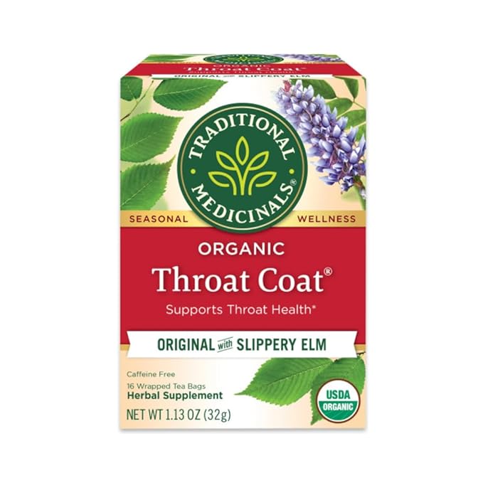 Traditional Medicinals Organic Throat Coat Herbal Tea Supports Throat Health (Pack of 4) - 64 Tea Bags