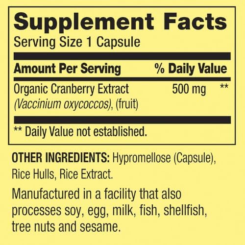 Spring Valley Cranberry Extract Vegetarian Capsules 500mg 60 Count + Dri Store Sticker.