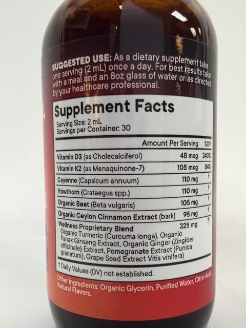 Cayenne Pepper Supplement Liquid Drops + Hawthorn Berry Vitamin D3 K2 Beet Root Powder Ceylon Cinnamon Turmeric Curcumin Organic Panax Ginseng - 6oz