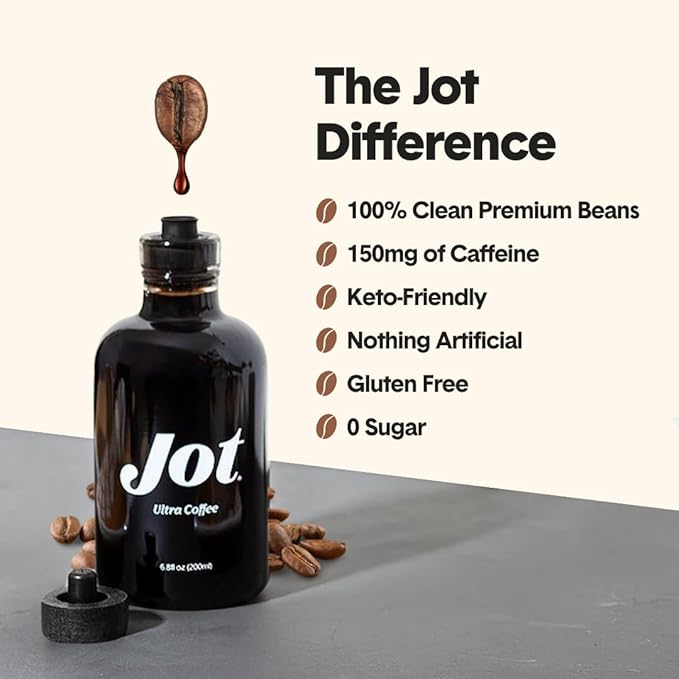 Jot Coffee Concentrate (Caramel) High Caffeine Cold Brew Coffee Concentrate Liquid for Iced Coffees Instant Espresso Hot or Cold Instant Coffees - Makes 14 Cups 150mg Caffeine/Tbsp Sugar Free