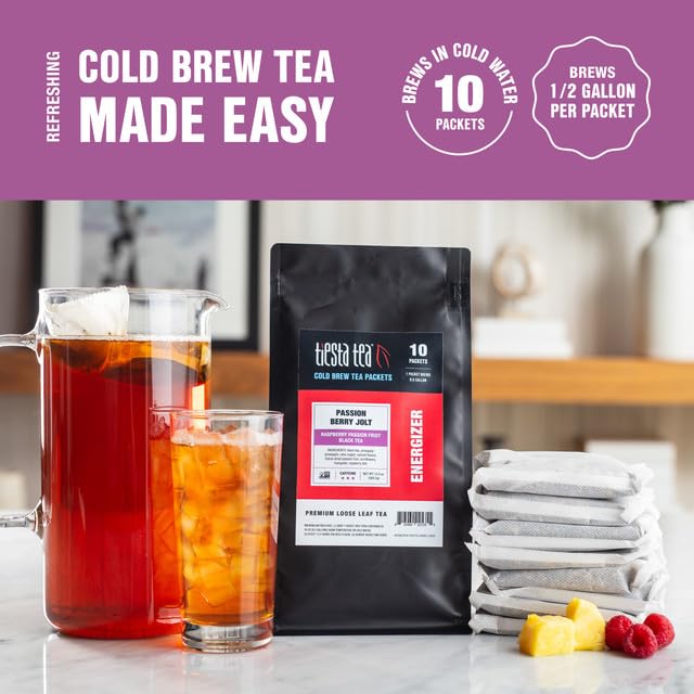 Tiesta Tea - Passion Berry Jolt Cold Brew Loose Leaf Raspberry Passion Fruit Black Tea High Caffeinated Cold Brew Packets Makes 64 oz Pitcher Per Bag (Pack of 10)