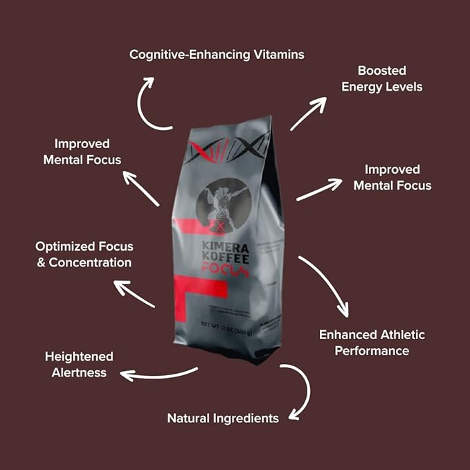 Kimera Koffee - Organic Light Roast Ground Coffee | Focus Blend | Infused with Brain Vitamins | L-theanine | Amplifies Alpha Brain Waves| Enhance Mental Endurance &amp Awareness | 12oz
