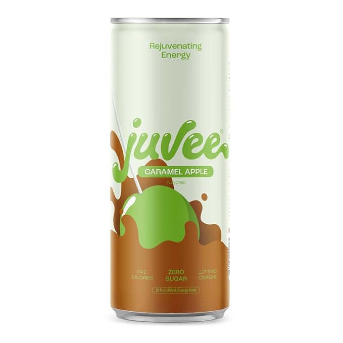Juvee Rejuvenating Energy Drink – Sugar Free Caramel Apple Flavor 12 oz Cans (12-Pack) – 128mg Natural Caffeine Zero Sugar Low Calorie Clean Energy &amp Focus Booster for Daily Use