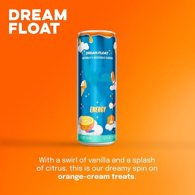 Sugar Free Energy Drink Dream Float Flavor – Clean Energy Zero Calories 12 Fl Oz Cans (Pack OF 6)